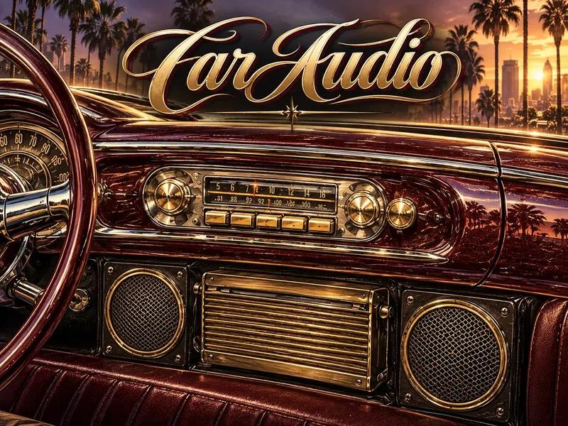 Concept illustration of a vintage dashboard and automotive audio